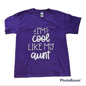 BRAND NEW -Purple Gildan Youth Medium T-shirt - With White Glitter Graphic Decal